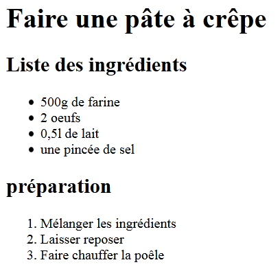 Rendu du code HTML pate à crêpe